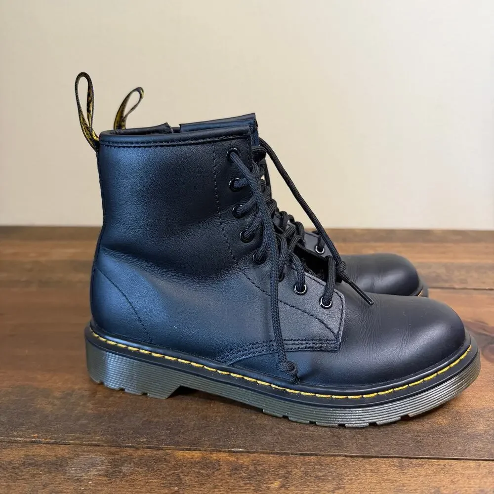 Dr. Martens Junior 1460 Softy T Leather Lace Up Boots Black Smooth Size US 3Y